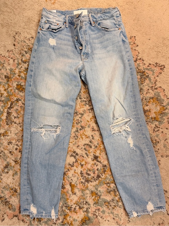 MOTHER Denim - MOTHER Light Blue Distressed Ankle Crop Jeans The Tomcat